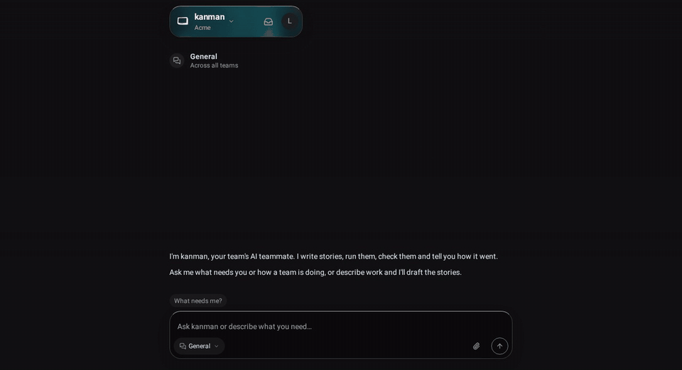 Eine Anforderung im allgemeinen Gespräch, weiter im Chat des Teams: kanman entwirft drei Stories, sie werden freigegeben und in den Tracker geschrieben